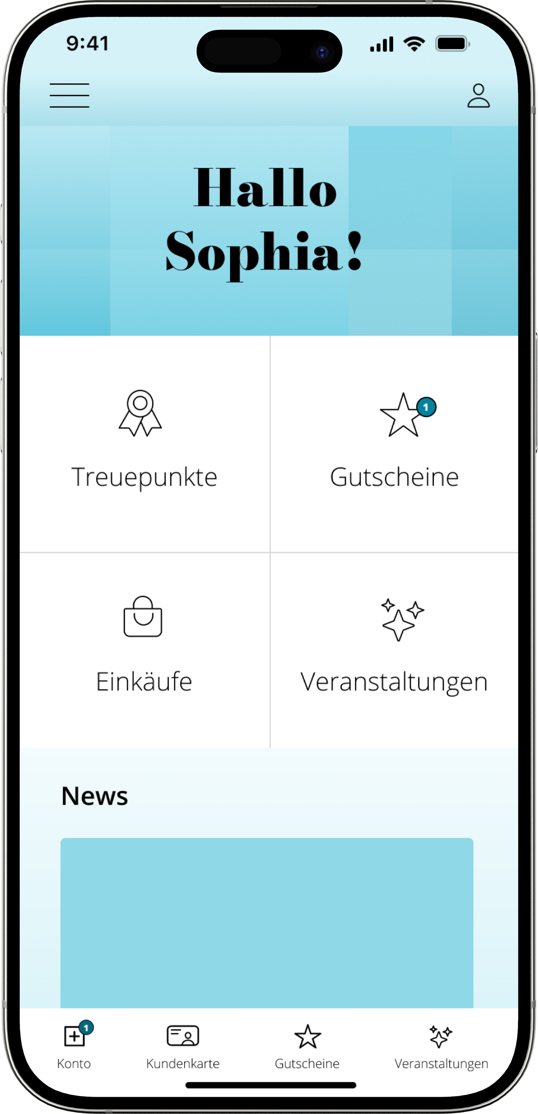 Mode+App Beispiel einer flexiblen Benutzeroberfläche mit vier Teaserkacheln