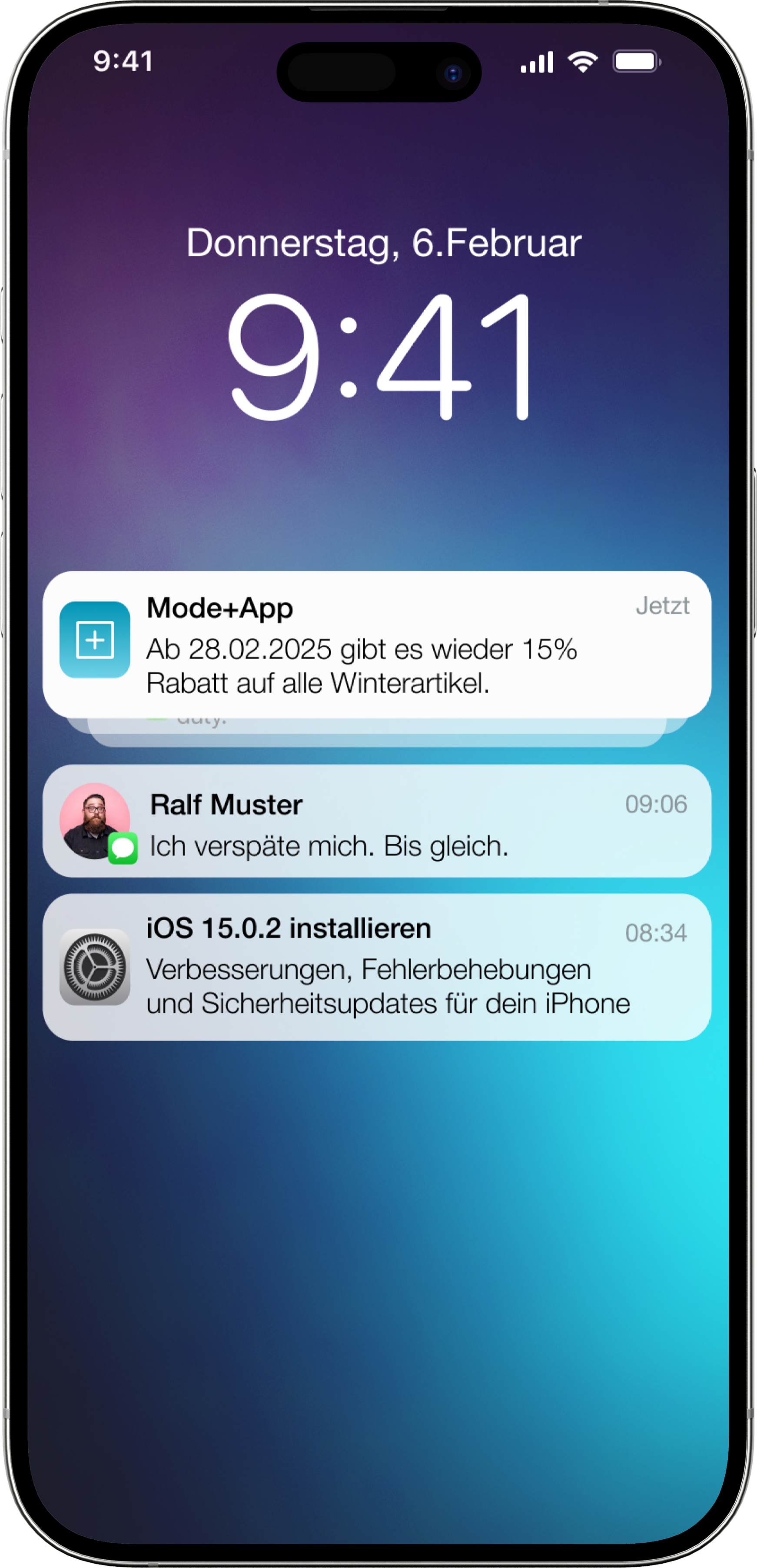 Mode+App Beispiel einer Push-Notification der Mode+App